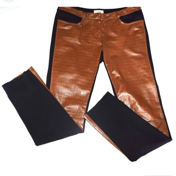 Neiman Marcus Brown leather boot cut pants, S - Picture 2 of 5